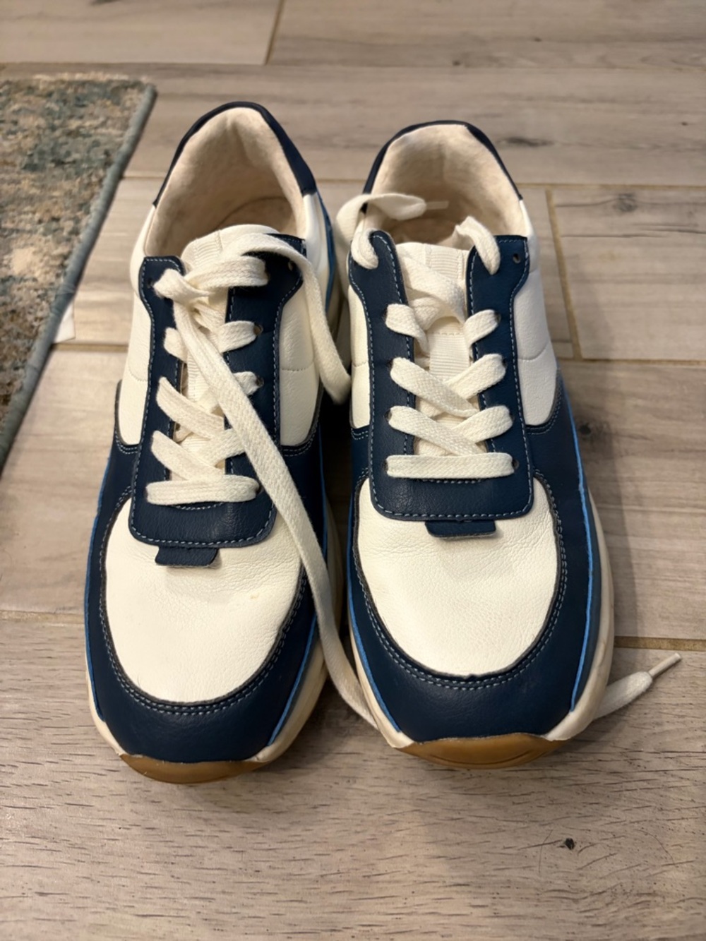 Women's Navy and Cream Leather Casual Sneakers